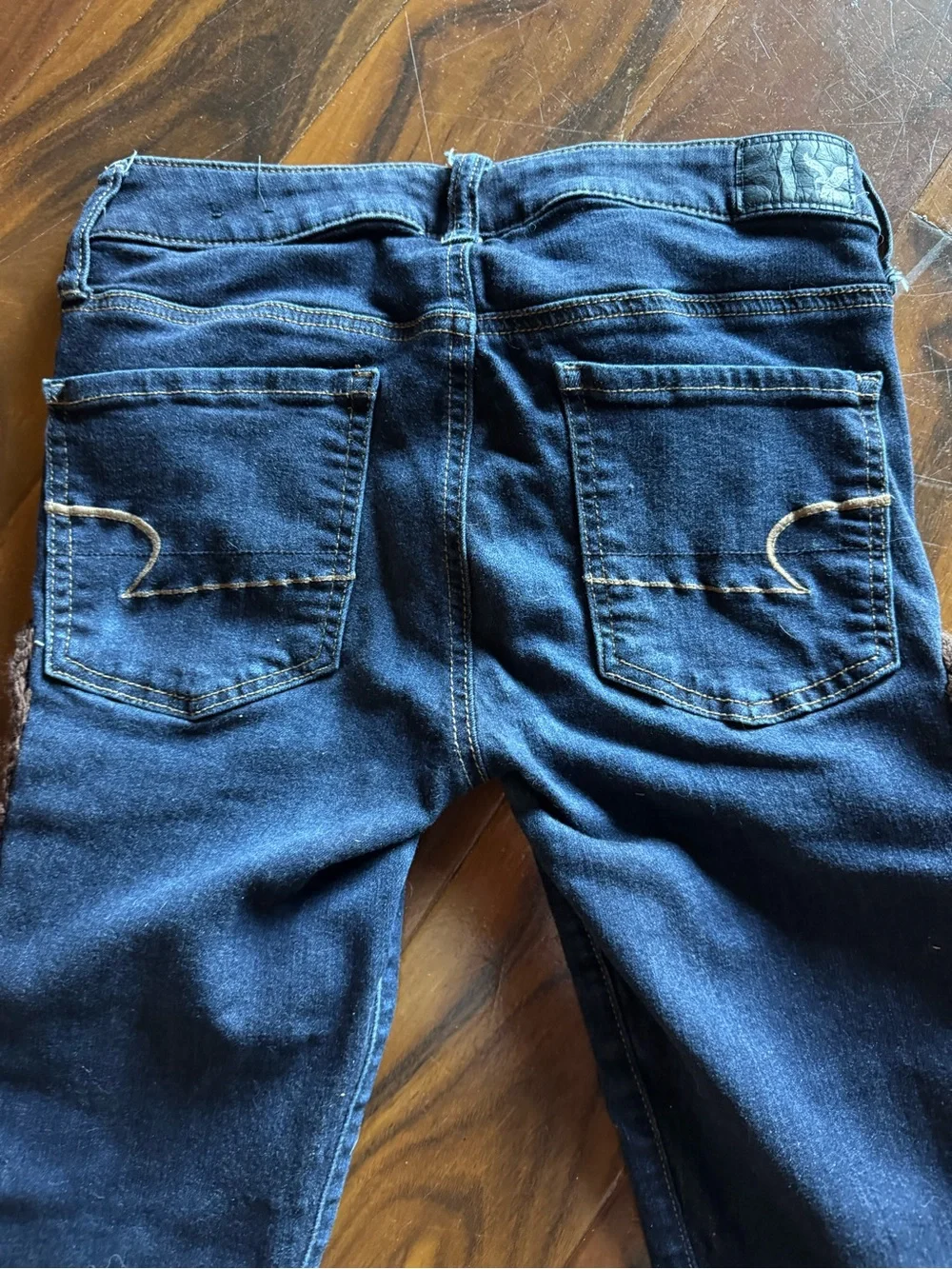 Upcycled dark wash capris with granny squares added - Picture 6 of 7